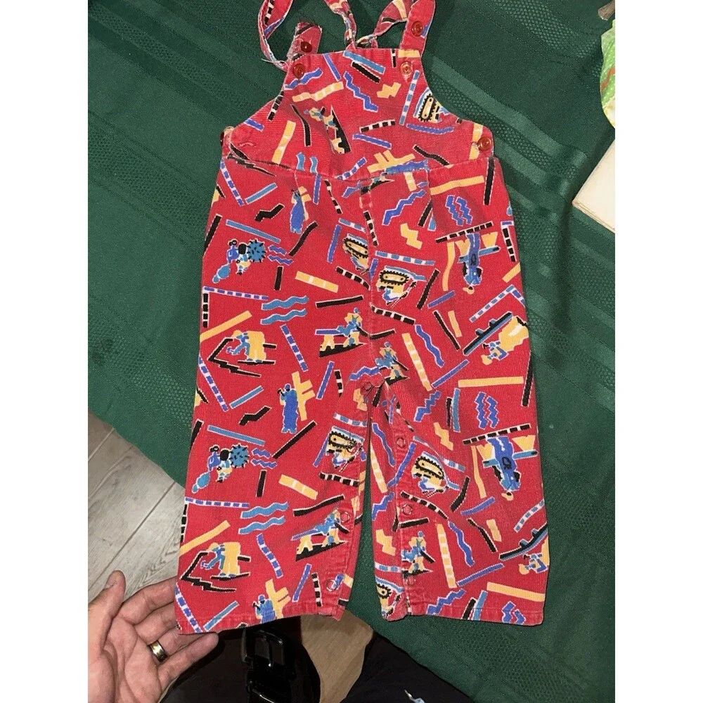 Vintage Baby Clothing J.C. Penny Toddle Time Red Corduroy Overalls AOP Sz 2T EUC